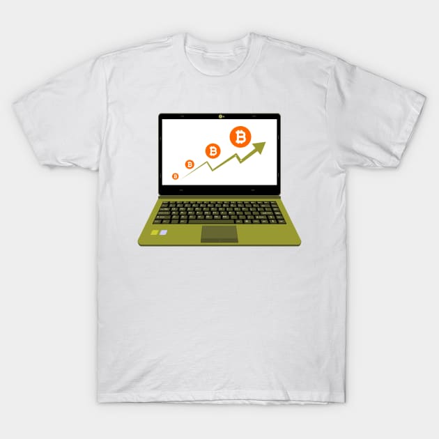 realistic laptop vector illustration display bitcoin assets T-Shirt by asepsarifudin09